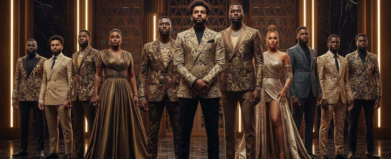 African artists, athletes, and cultural icons presented in a luxury setting
